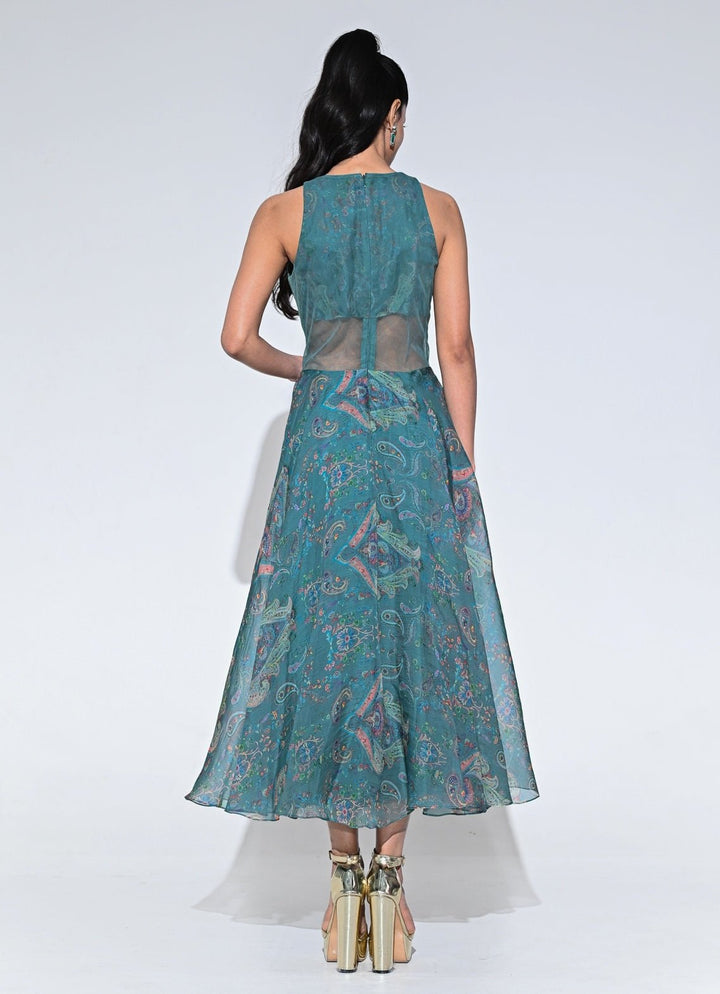 Rama Green Organza Corset Midi Dress Juhi Bengani - Fabilicious Fashion