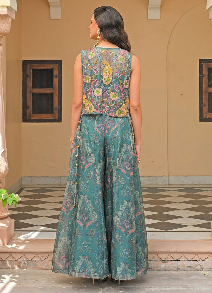 Juhi Bengani Rama Green Organza Pants Set With JacketFabilicious Fashion