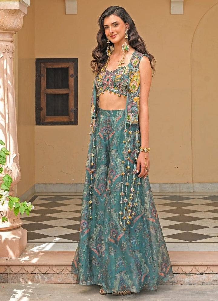 Juhi Bengani Rama Green Organza Pants Set With JacketFabilicious Fashion