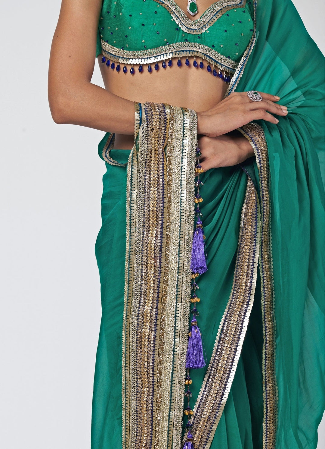 Rishi and Vibhuti Rama Green Organza SareeFabilicious Fashion