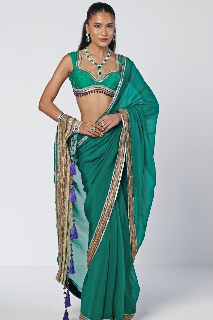 Rishi and Vibhuti Rama Green Organza SareeFabilicious Fashion