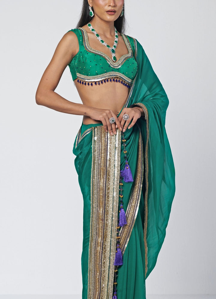 Rishi and Vibhuti Rama Green Organza SareeFabilicious Fashion