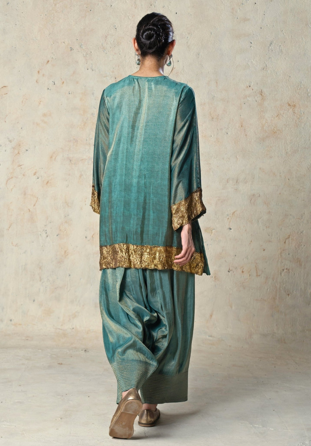 Basil Leaf Rama Green Tissue Kurta Sharara SetFabilicious Fashion
