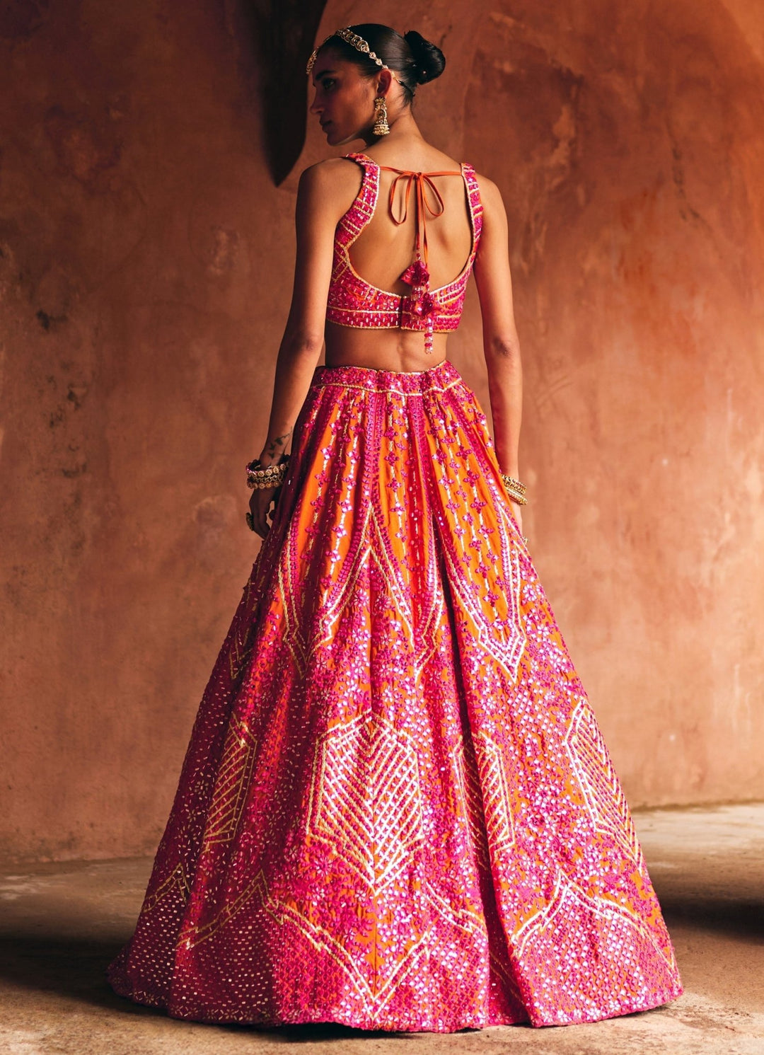 Rani Pink And Rust Red Raw Silk Lehenga Set Angad Singh - Fabilicious Fashion