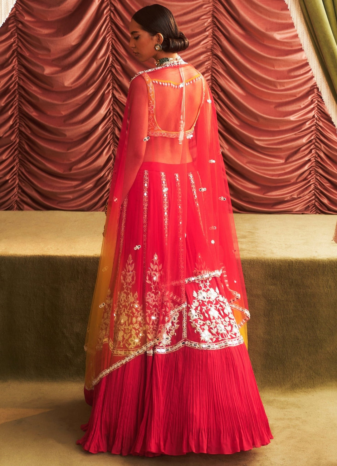 Rani Pink And Yellow Embroidered Lehenga Set Seema Thukral - Fabilicious Fashion