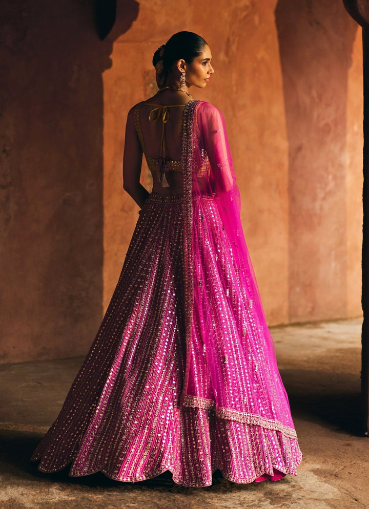 Rani Pink And Yellow Raw Silk Lehenga Set Angad Singh - Fabilicious Fashion