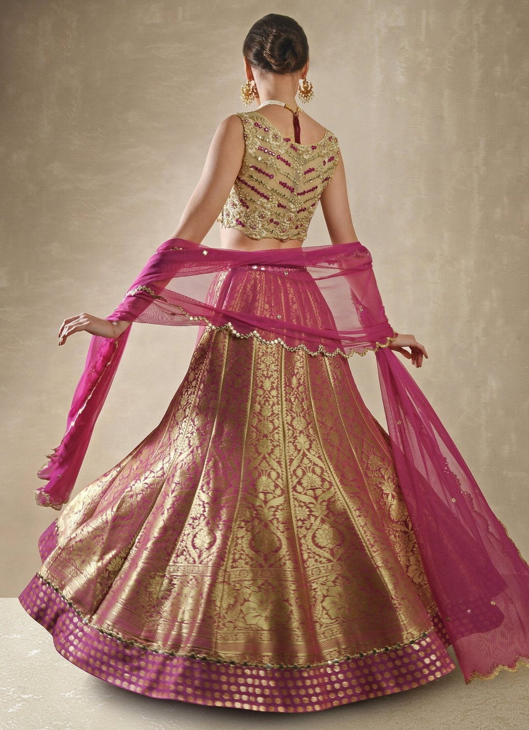Rani Pink Banarasi Lehenga Renee Label - Fabilicious Fashion