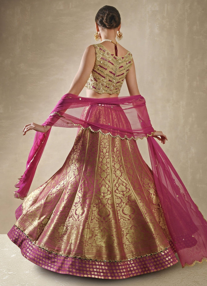 Rani Pink Banarasi Lehenga Renee Label - Fabilicious Fashion