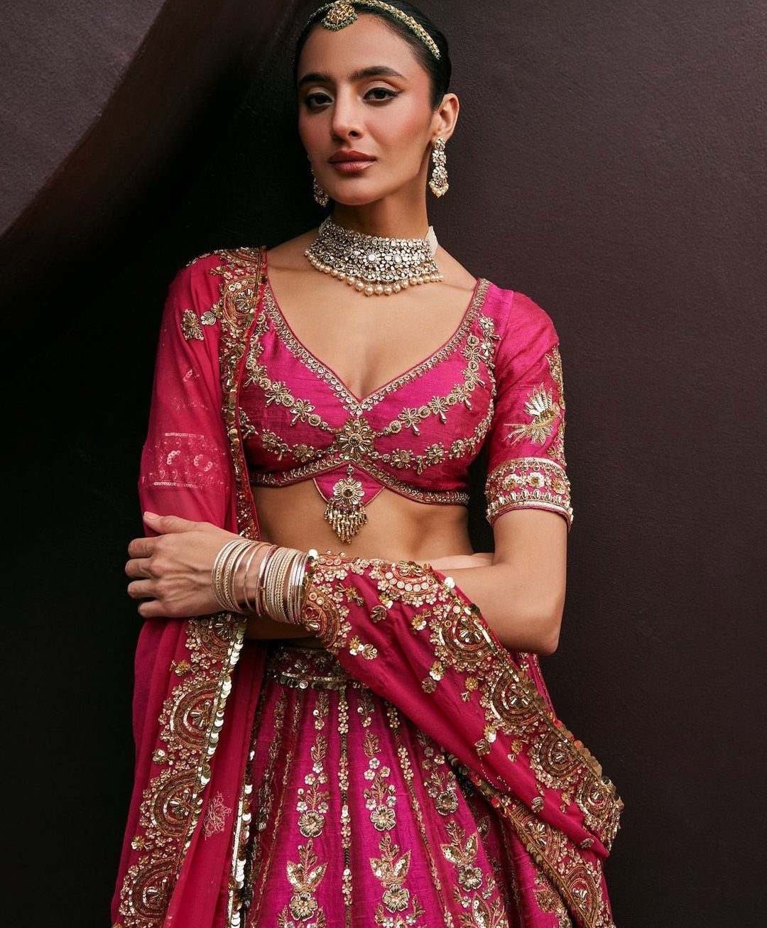 Rani Pink Embroidered Bridal Silk Lehenga Prevasu - Fabilicious Fashion
