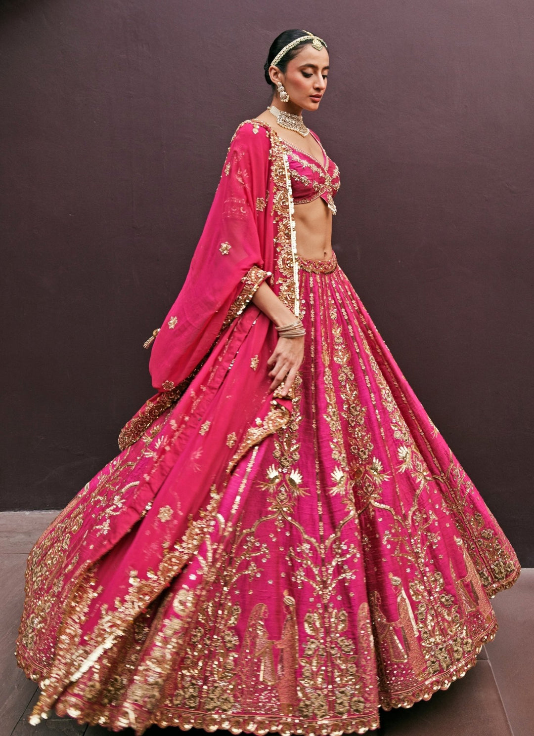 Rani Pink Embroidered Bridal Silk Lehenga Prevasu - Fabilicious Fashion