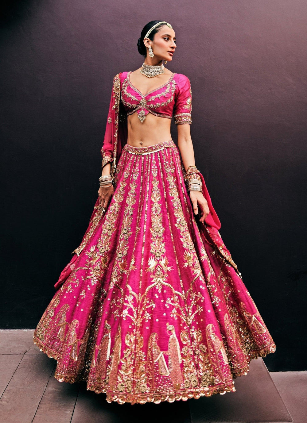 Rani Pink Embroidered Bridal Silk Lehenga Prevasu - Fabilicious Fashion