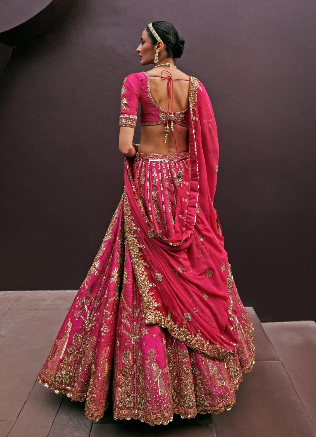 Rani Pink Embroidered Bridal Silk Lehenga Prevasu - Fabilicious Fashion