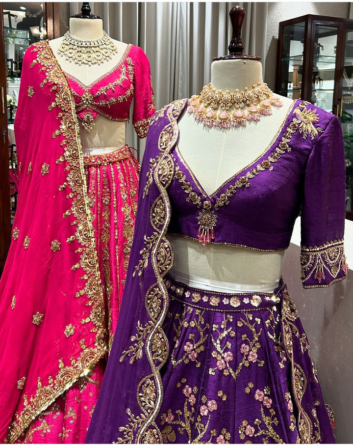 Rani Pink Embroidered Bridal Silk Lehenga Prevasu - Fabilicious Fashion