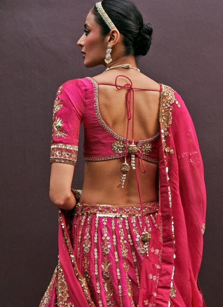 Rani Pink Embroidered Bridal Silk Lehenga Prevasu - Fabilicious Fashion