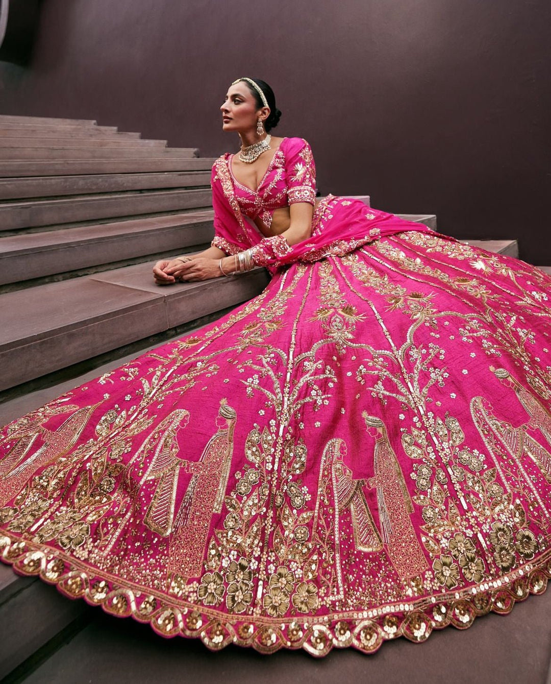 Rani Pink Embroidered Bridal Silk Lehenga Prevasu - Fabilicious Fashion