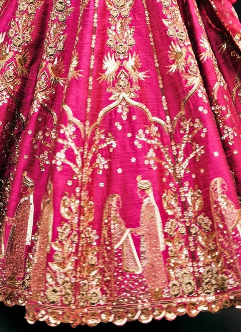 Rani Pink Embroidered Bridal Silk Lehenga Prevasu - Fabilicious Fashion