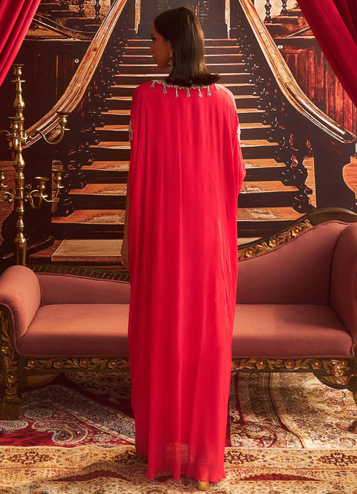 Rani Pink Embroidered Chiffon Kaftan Seema Thukral - Fabilicious Fashion
