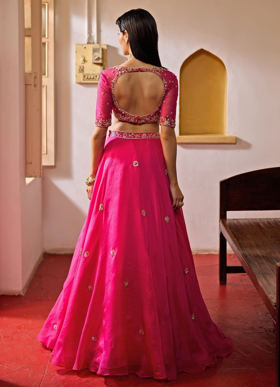 Rani Pink Embroidered Organza Lehenga Set Zoon Tribe - Fabilicious Fashion