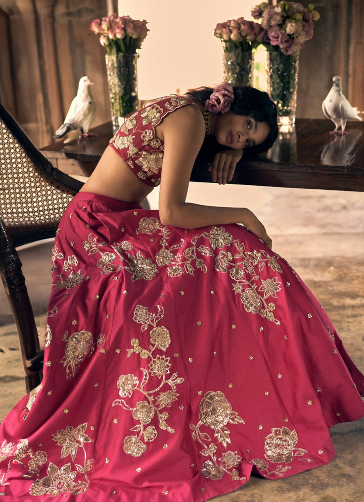 Rani Pink Embroidered Silk Lehenga Set Paulmi and Harsh - Fabilicious Fashion