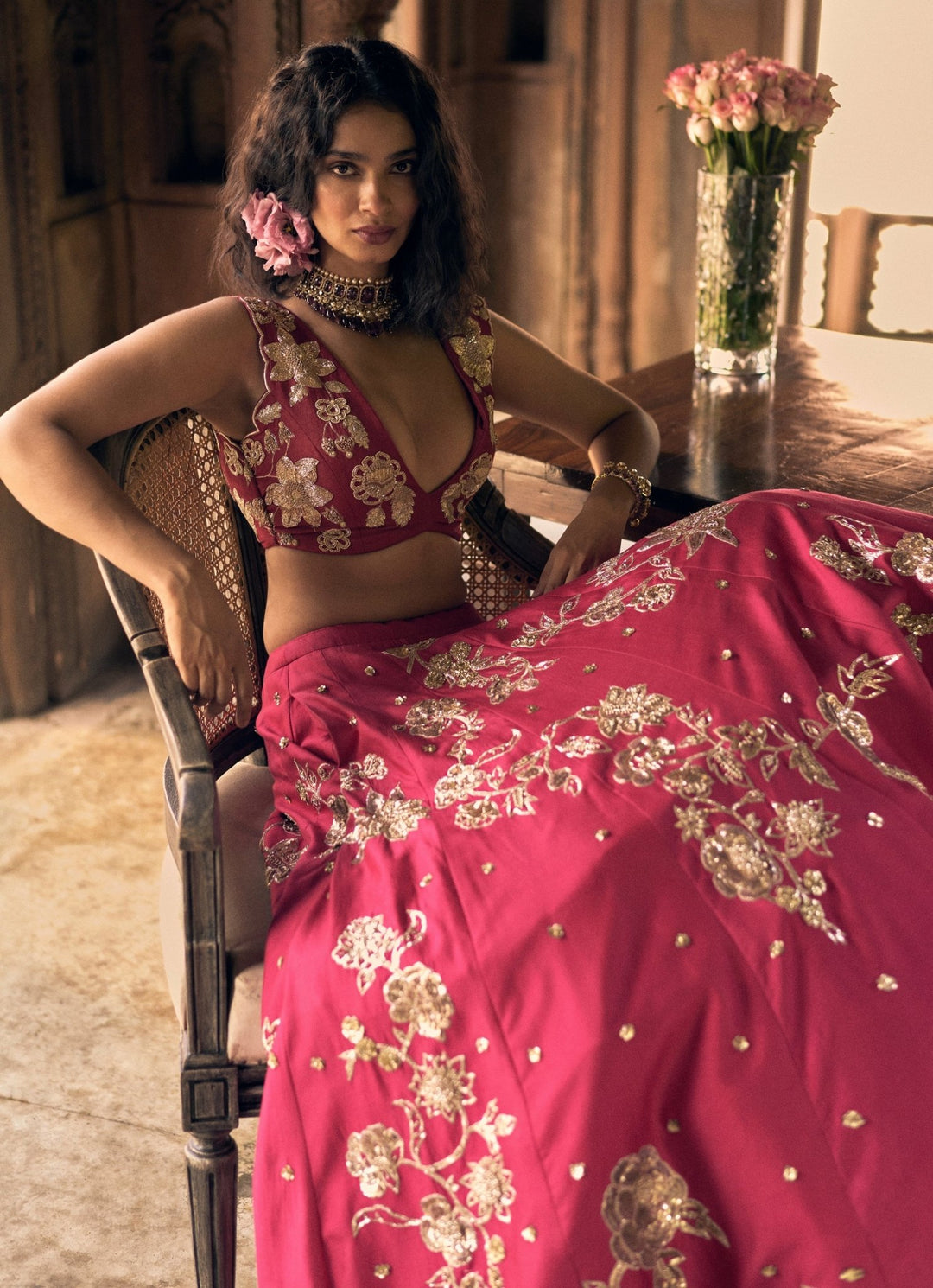 Rani Pink Embroidered Silk Lehenga Set Paulmi and Harsh - Fabilicious Fashion