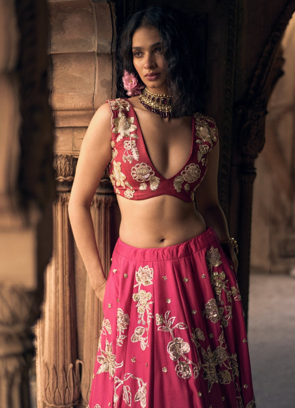 Rani Pink Embroidered Silk Lehenga Set Paulmi and Harsh - Fabilicious Fashion