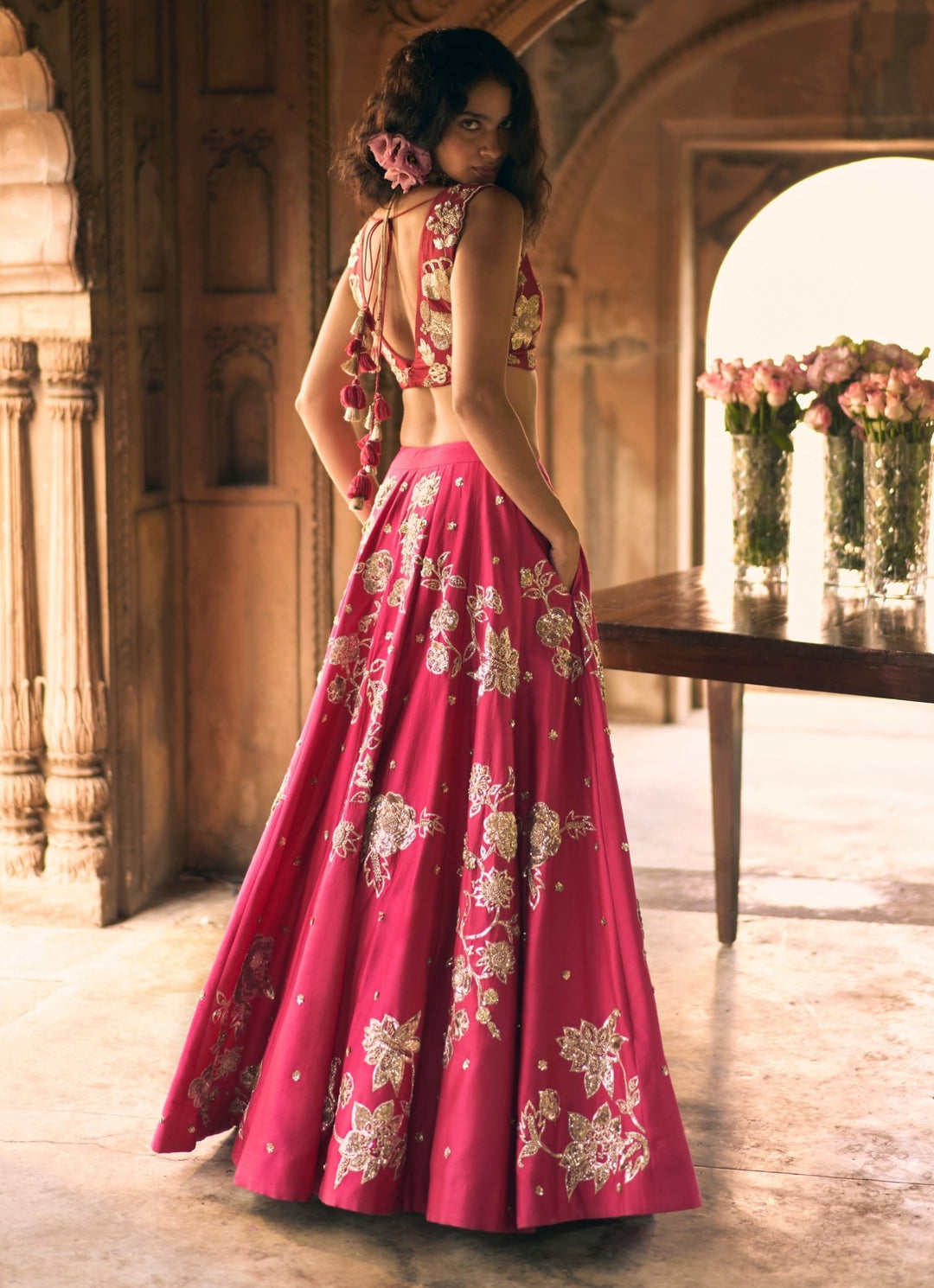 Rani Pink Embroidered Silk Lehenga Set Paulmi and Harsh - Fabilicious Fashion