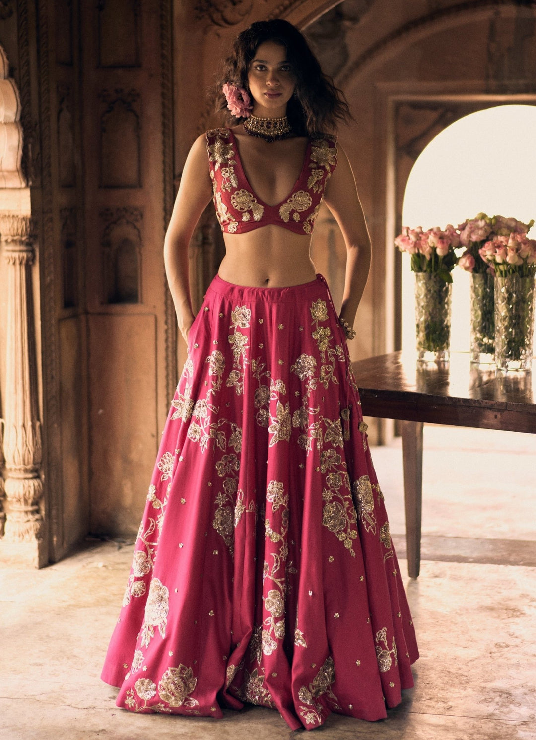 Rani Pink Embroidered Silk Lehenga Set Paulmi and Harsh - Fabilicious Fashion