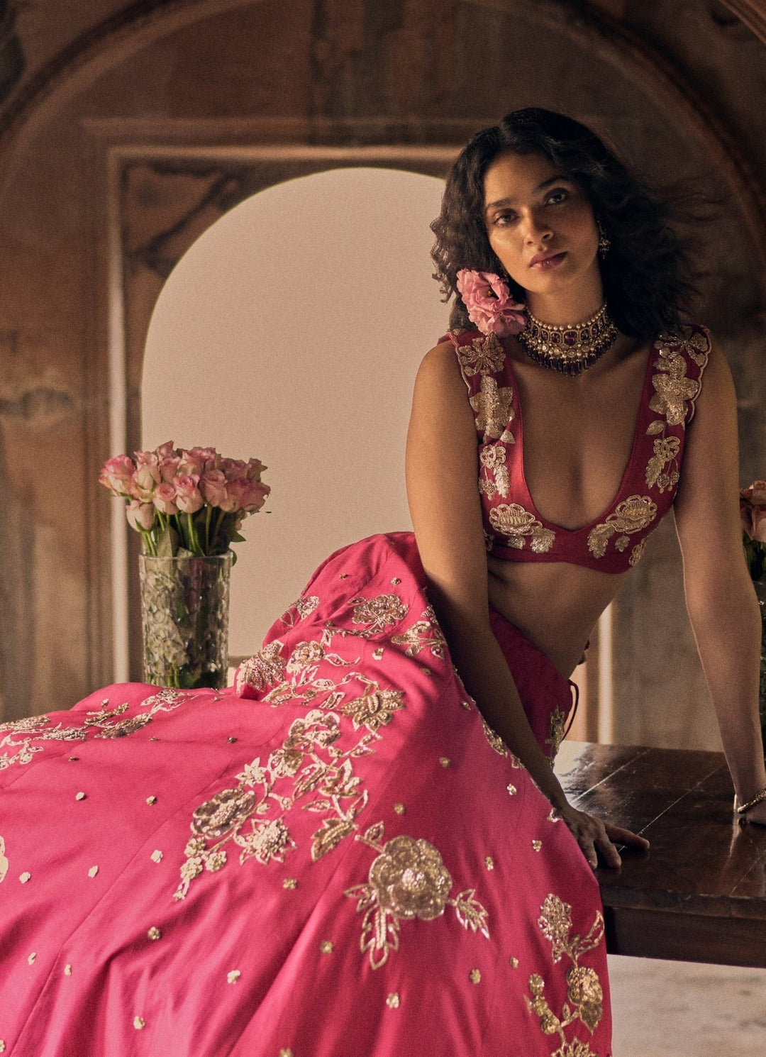 Rani Pink Embroidered Silk Lehenga Set Paulmi and Harsh - Fabilicious Fashion