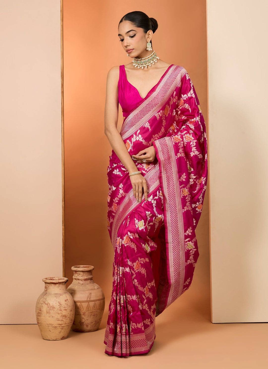 Rani Pink Embroidered Silk Saree Set Neha Khullar - Fabilicious Fashion