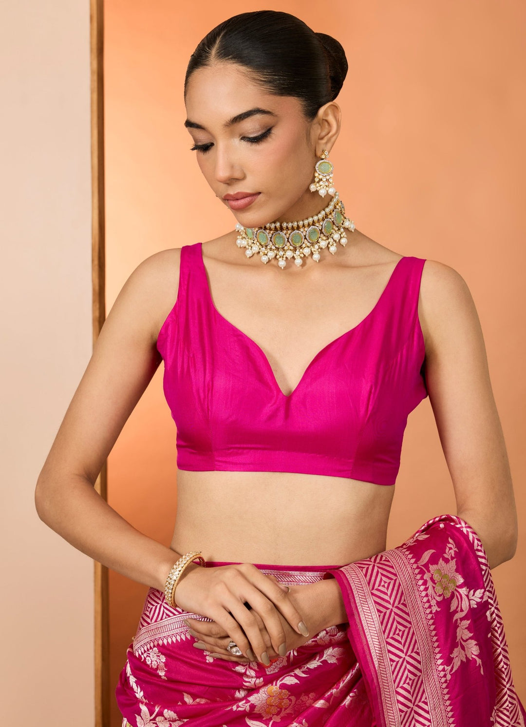 Rani Pink Embroidered Silk Saree Set Neha Khullar - Fabilicious Fashion