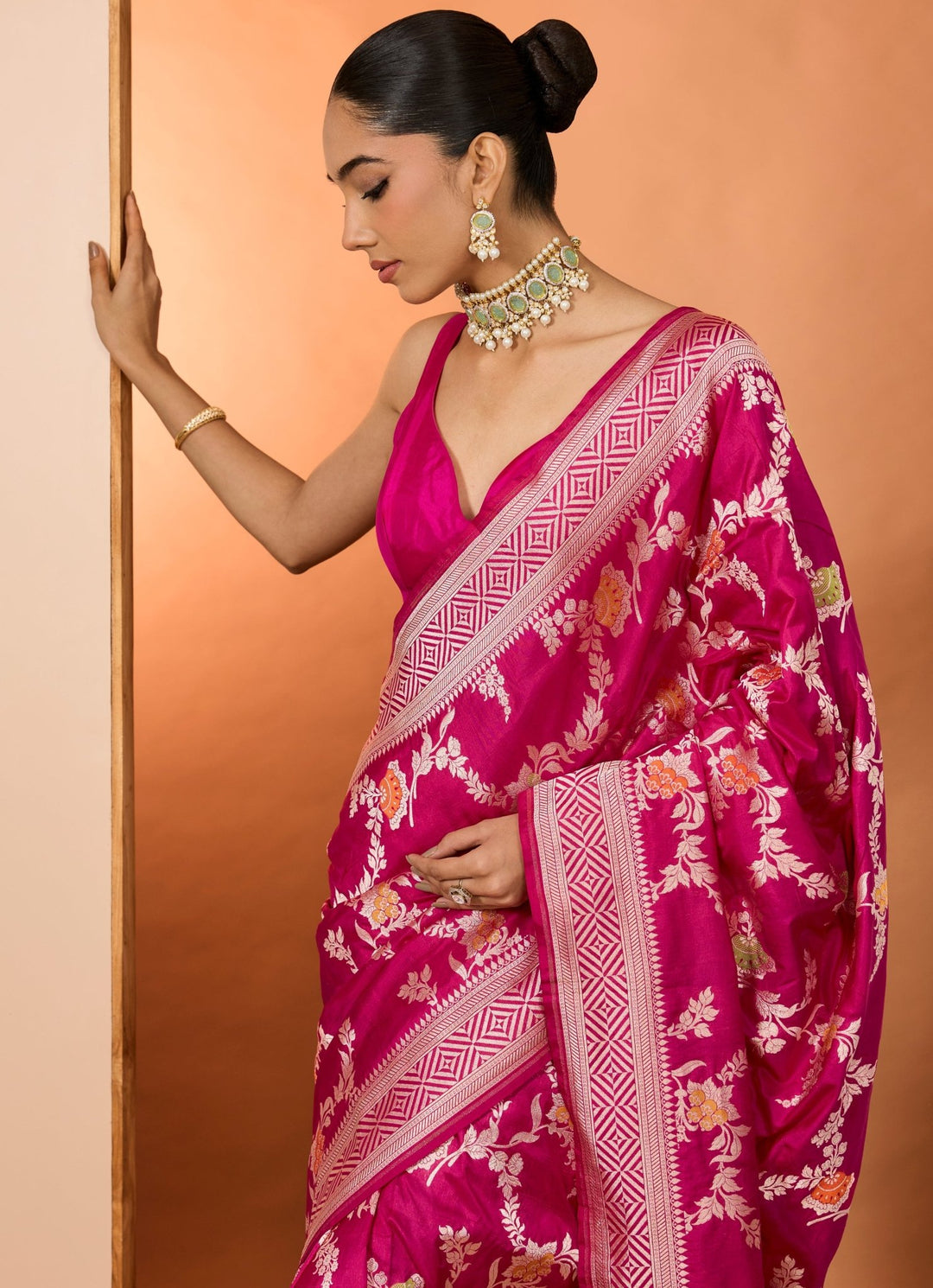 Rani Pink Embroidered Silk Saree Set Neha Khullar - Fabilicious Fashion