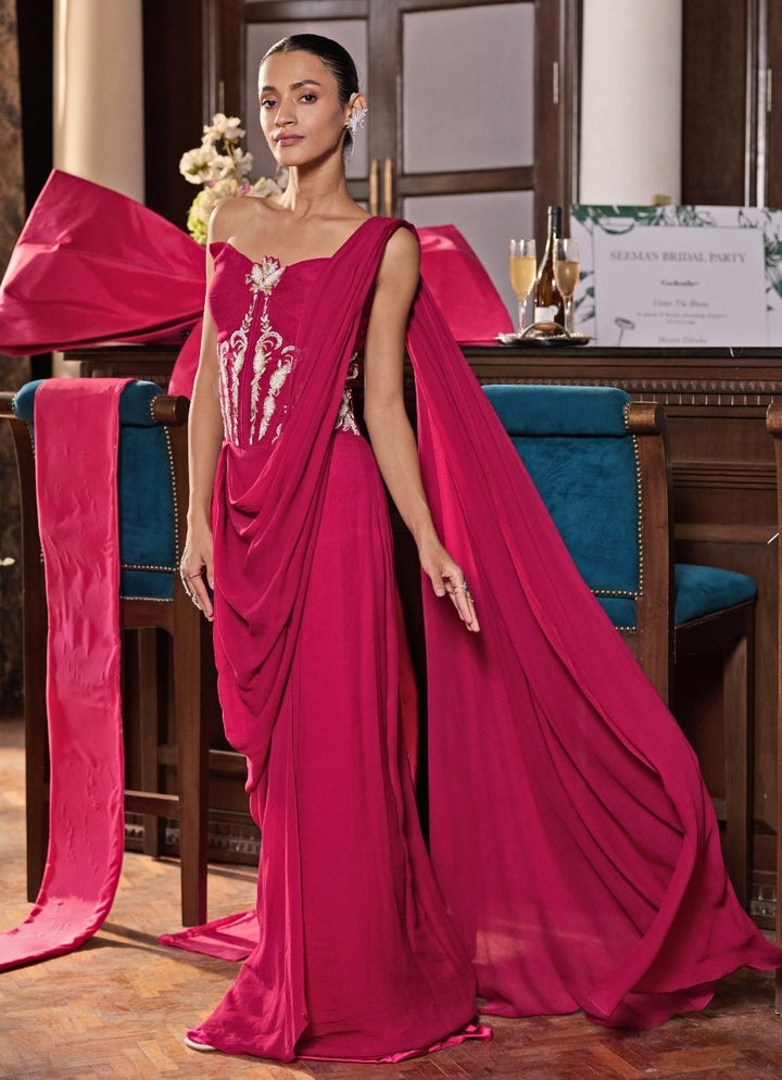 Rani Pink Georgette Concept Saree Seema Thukral - Fabilicious Fashion
