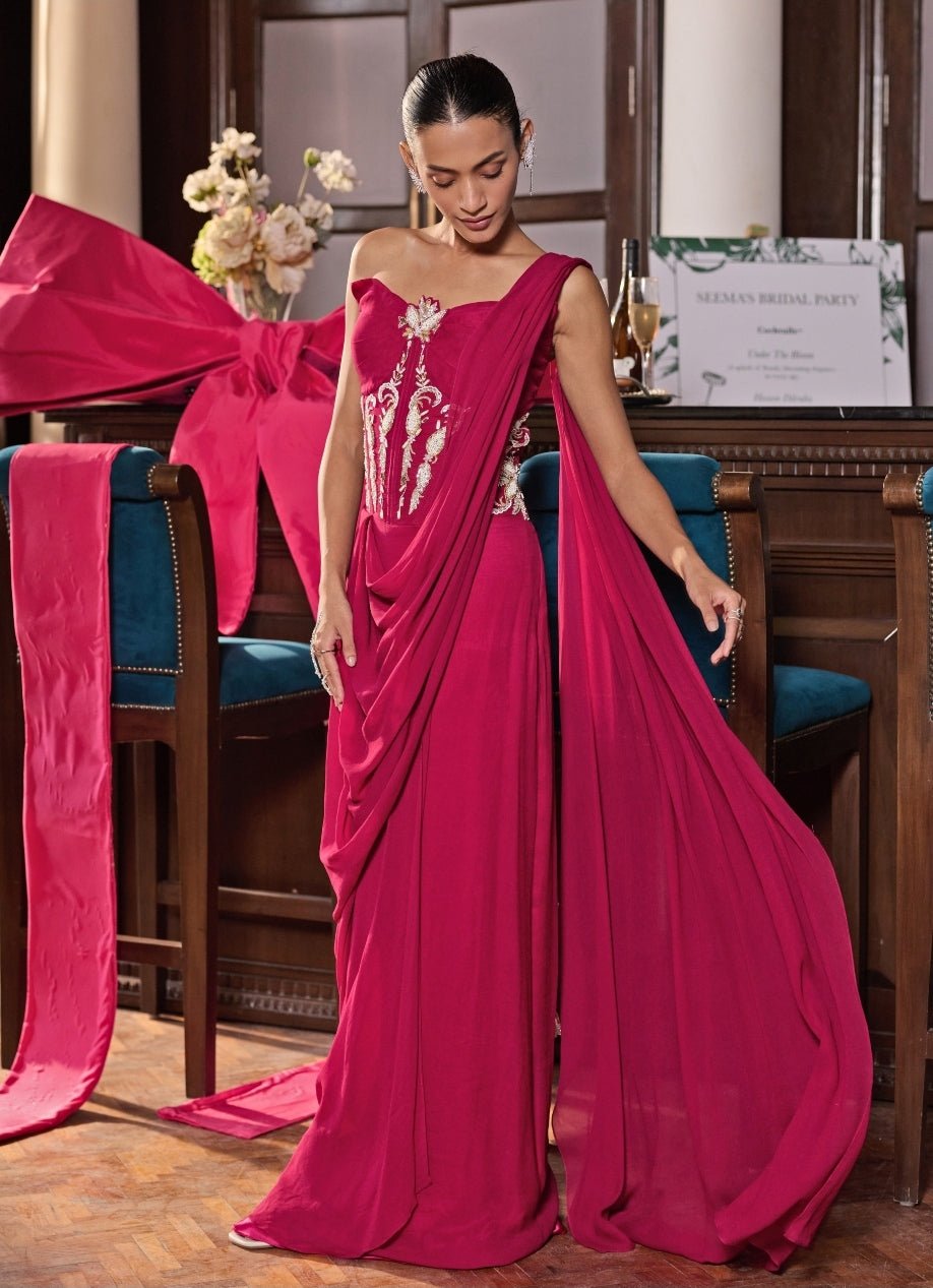 Rani Pink Georgette Concept Saree Seema Thukral - Fabilicious Fashion