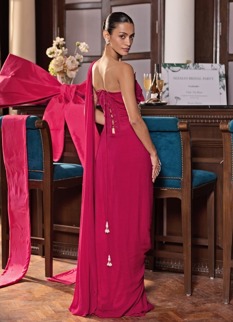 Rani Pink Georgette Concept Saree Seema Thukral - Fabilicious Fashion
