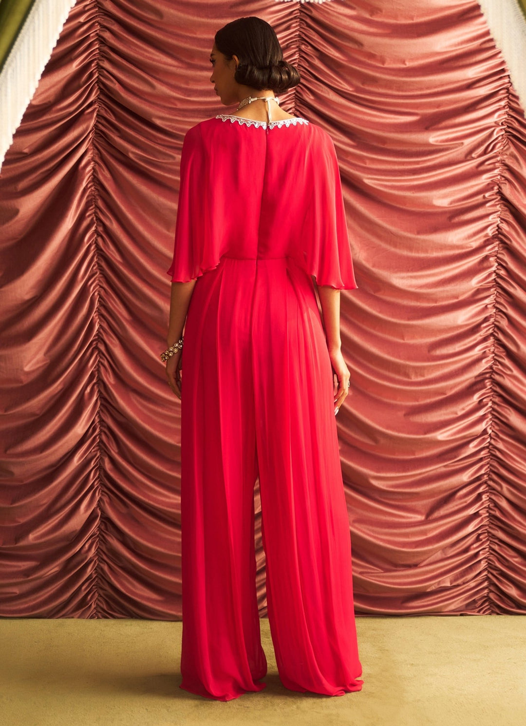 Rani Pink Georgette Embroidered Jumpsuit Seema Thukral - Fabilicious Fashion