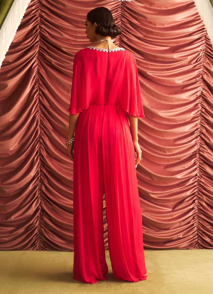Rani Pink Georgette Embroidered Jumpsuit Seema Thukral - Fabilicious Fashion