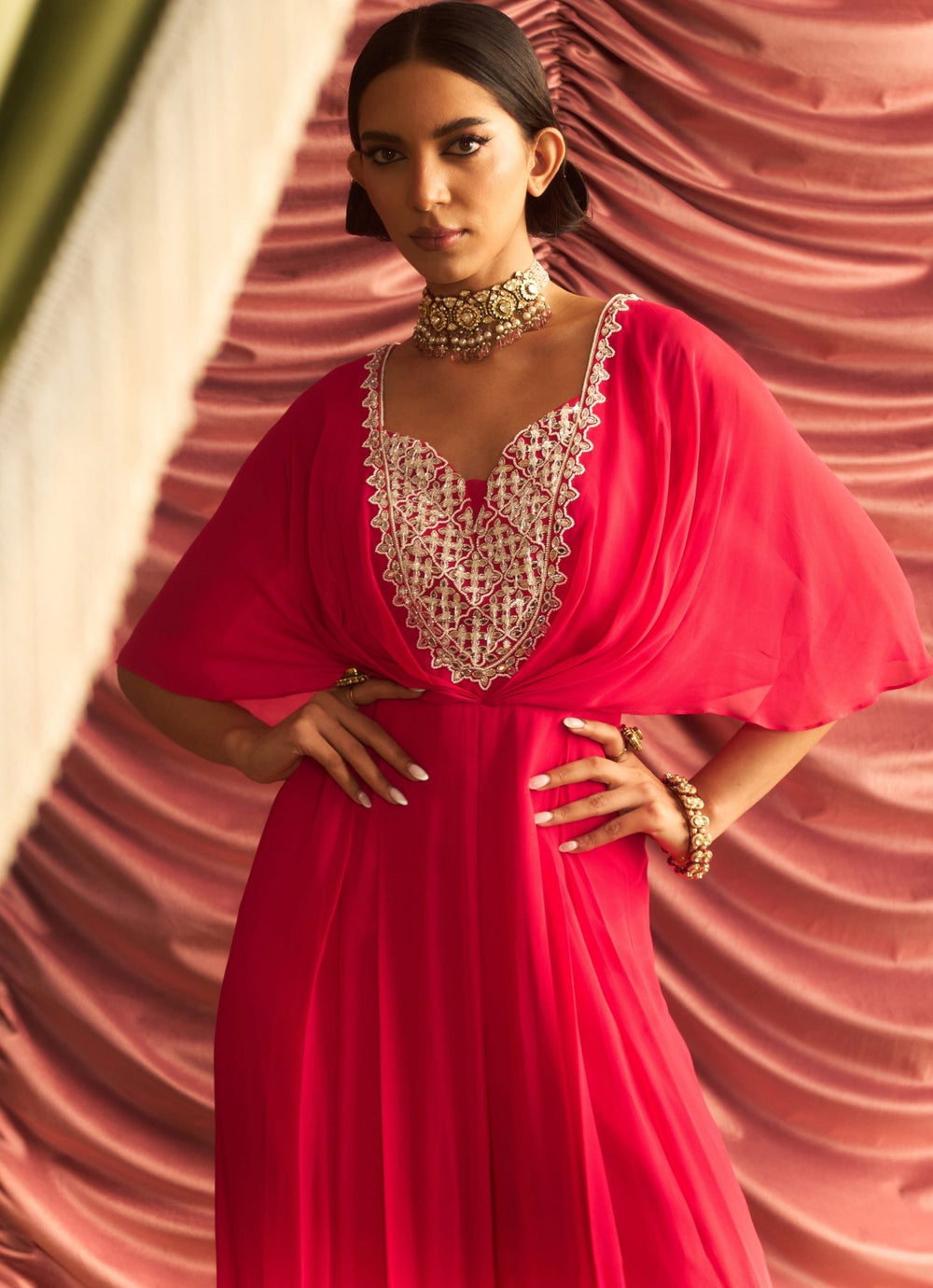 Rani Pink Georgette Embroidered Jumpsuit Seema Thukral - Fabilicious Fashion