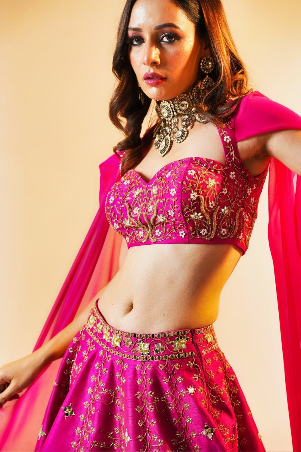 Rani Pink Kalidaar Silk Embellished Lehenga Set - Ready to Ship Rashika Sharma - Fabilicious Fashion