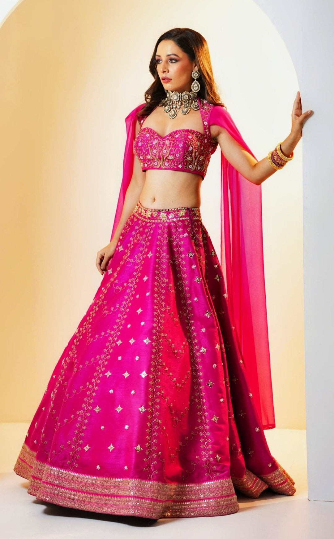 Rani Pink Kalidaar Silk Embellished Lehenga Set - Ready to Ship Rashika Sharma - Fabilicious Fashion