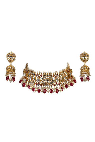 Rani Pink Kundan Choker Set Riana by Shikha Jindal - Fabilicious Fashion