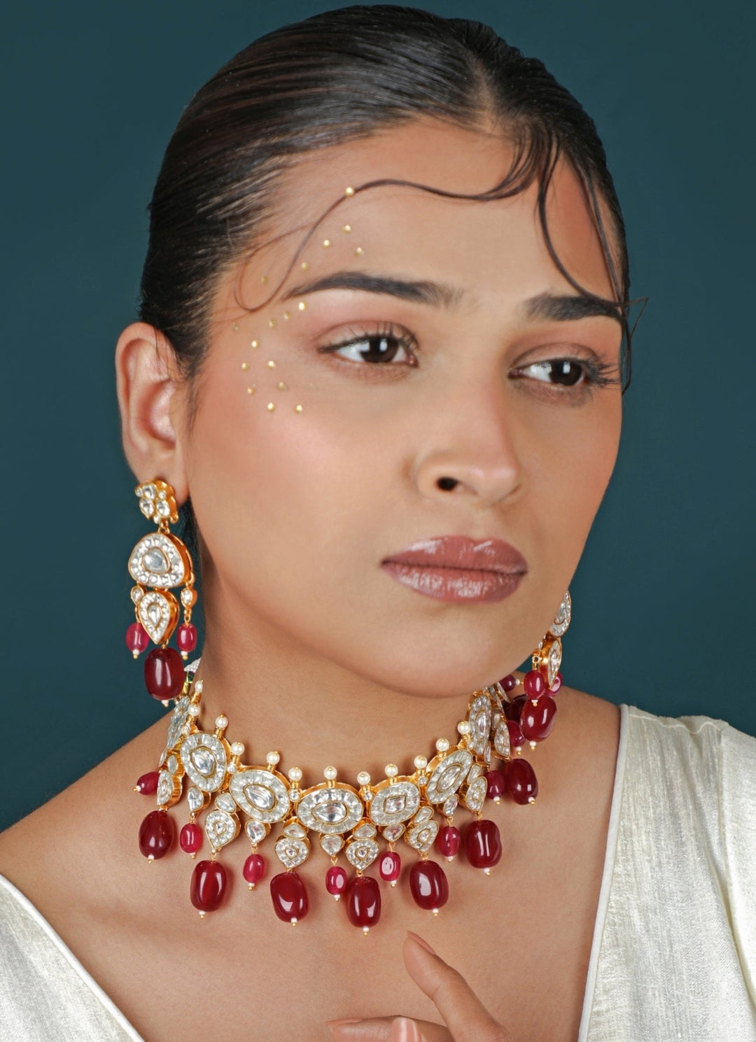Riana Jewellery Rani Pink Matte Gold Choker SetFabilicious Fashion