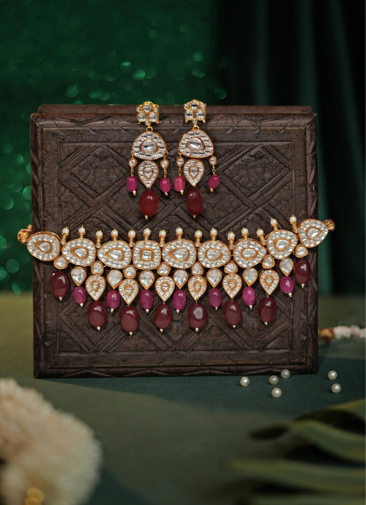Riana Jewellery Rani Pink Matte Gold Choker SetFabilicious Fashion