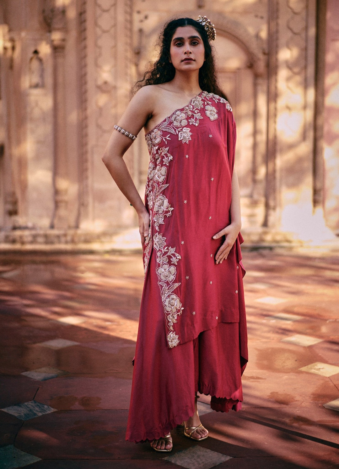 Rani Pink Modal Silk Kurta Palazzo Set Paulmi and Harsh - Fabilicious Fashion