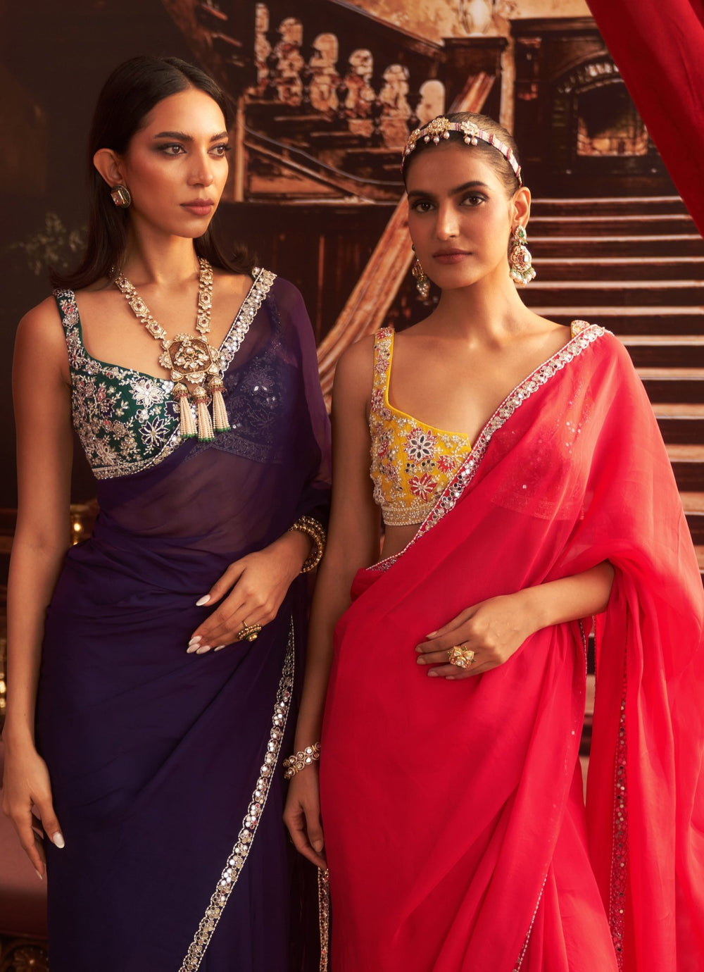 Rani Pink Organza Saree With Embroidered Blouse Seema Thukral - Fabilicious Fashion