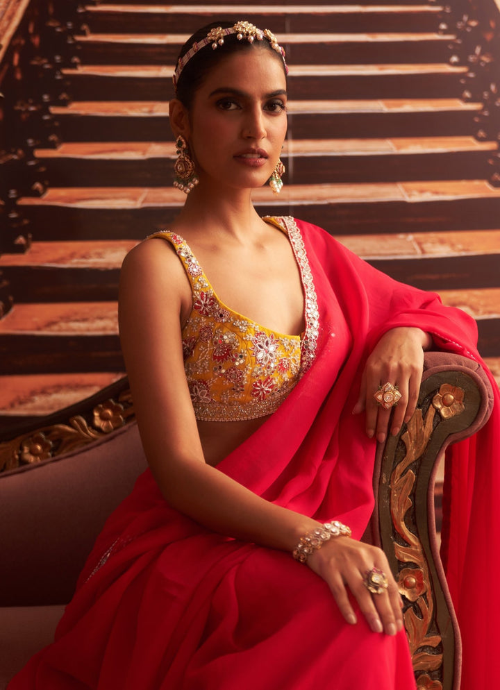 Rani Pink Organza Saree With Embroidered Blouse Seema Thukral - Fabilicious Fashion
