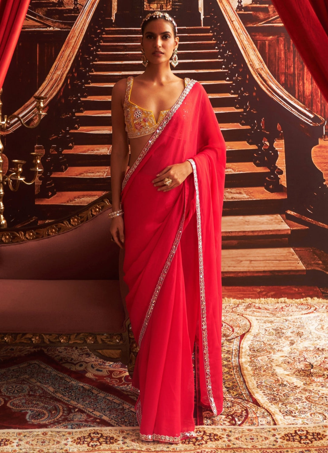 Rani Pink Organza Saree With Embroidered Blouse Seema Thukral - Fabilicious Fashion