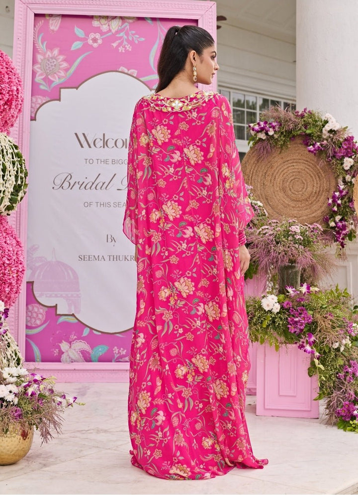 Rani Pink Printed Chiffon Kaftan Seema Thukral - Fabilicious Fashion