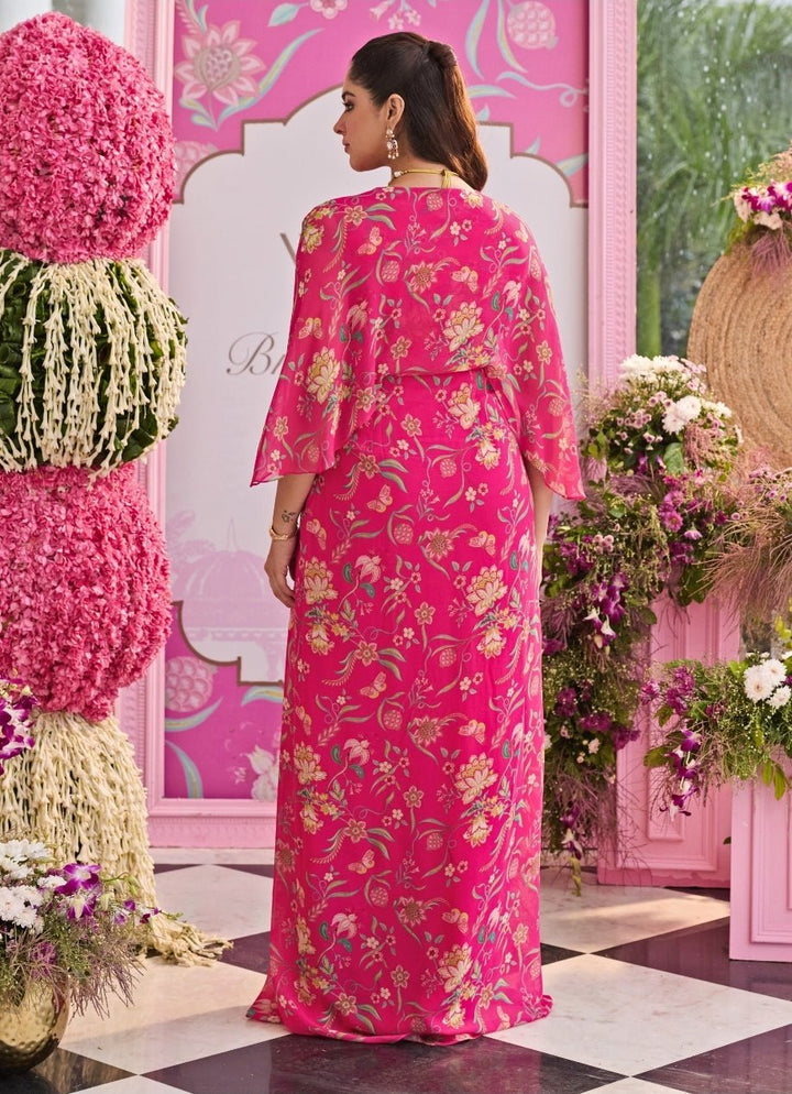 Rani Pink Printed Georgette Dress Seema Thukral - Fabilicious Fashion