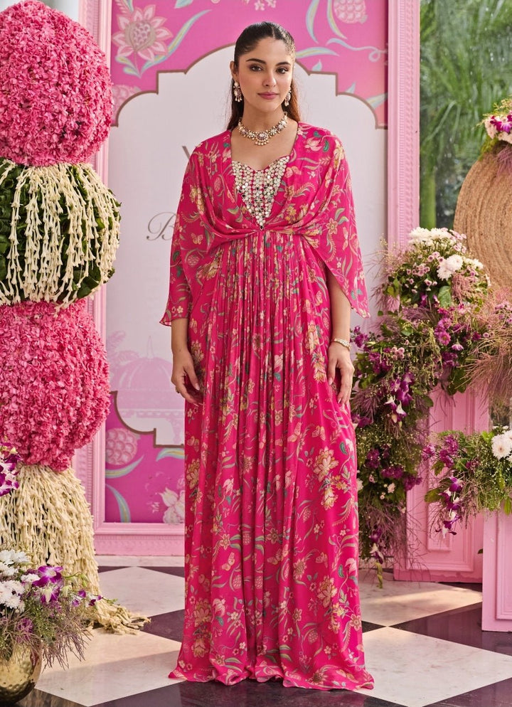 Rani Pink Printed Georgette Dress Seema Thukral - Fabilicious Fashion