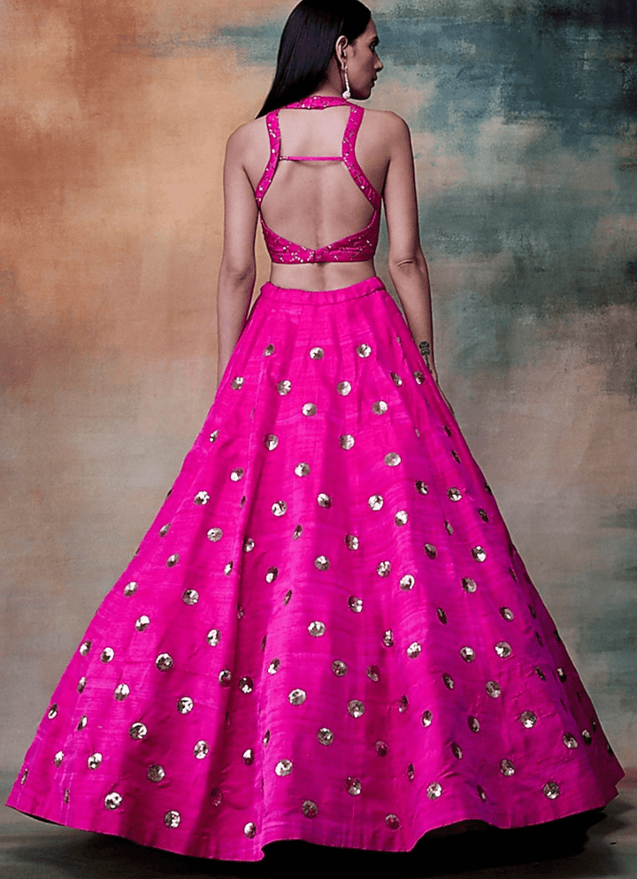 Rani Pink Silk Hand Embroidered Lehenga Set Vvani by Vani Vats - Fabilicious Fashion